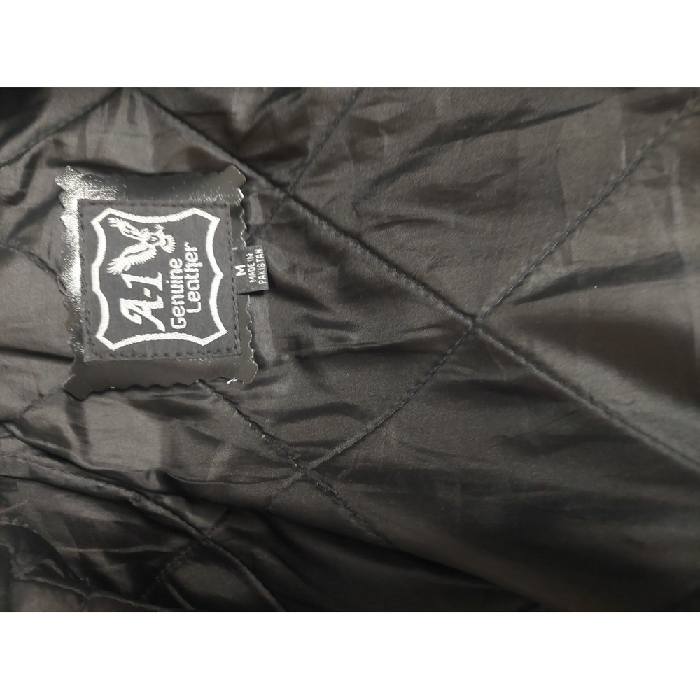 A-1 Vintage Black Leather Biker Jacket  Medium Rock Core 1950s 1960s 1980s Style - Picture 2 of 16